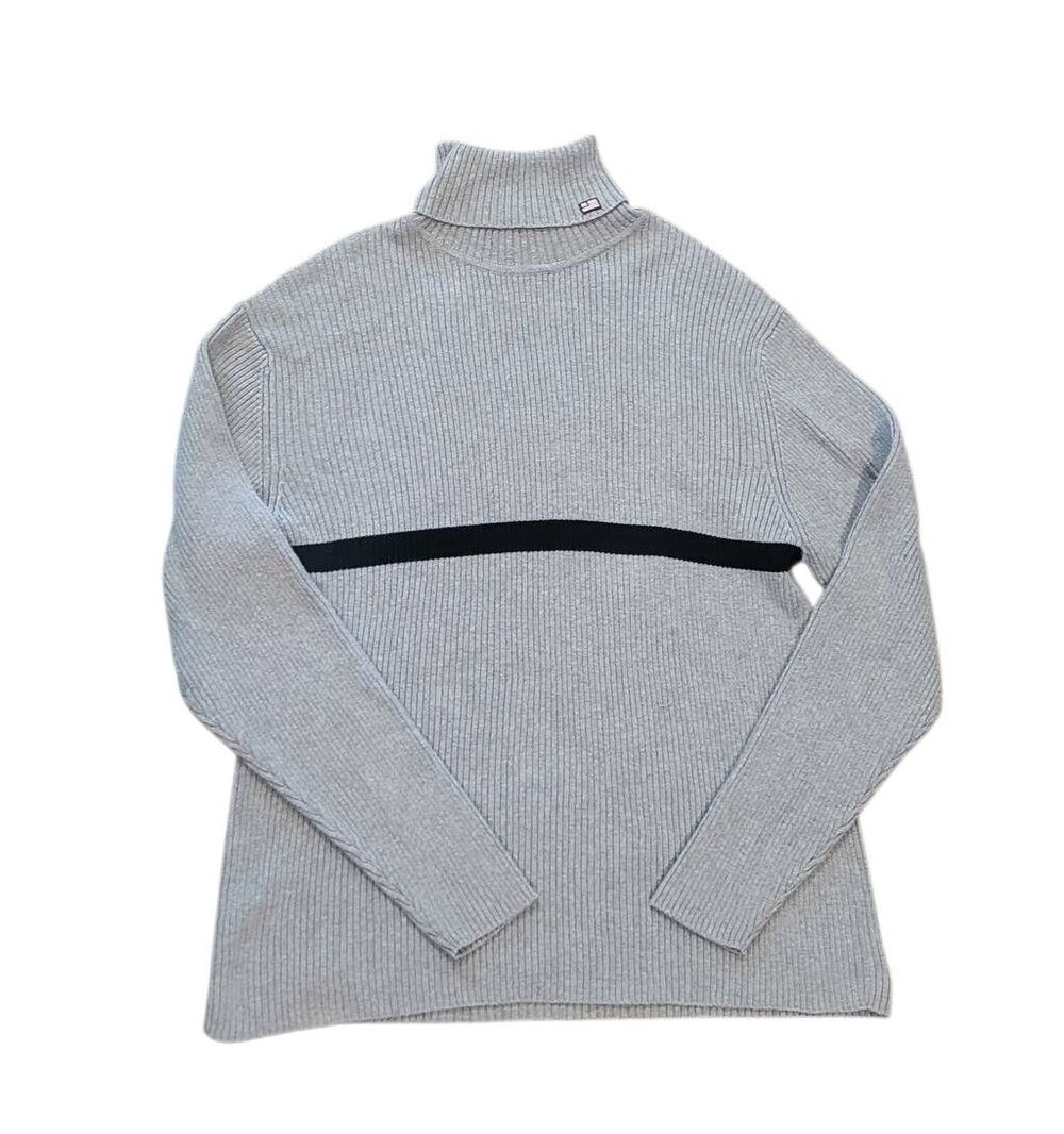 Polo Jeans Ralph Lauren Sweater Women's XL Grey Ribbed Knit Turtleneck Stripe